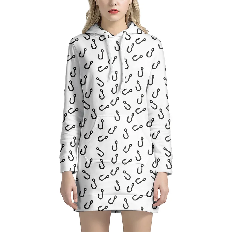 Fish Hook Pattern Print Pullover Hoodie Dress