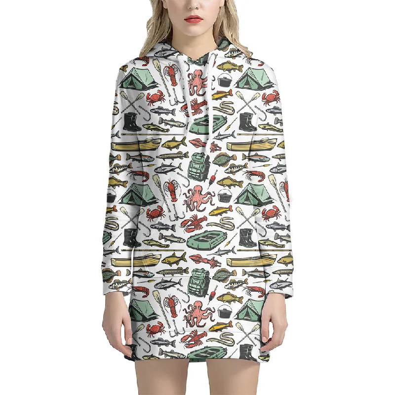 Fishing Equipment Pattern Print Pullover Hoodie Dress