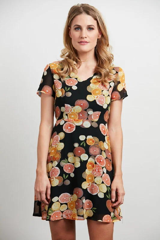 Grapefruit All Over Print V-Neck Dress