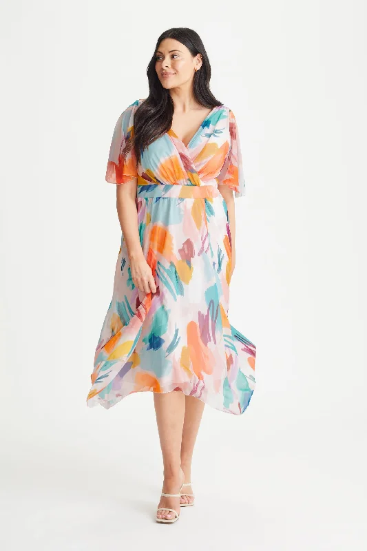 Julie Ivory Multi Hanky Hem Dress