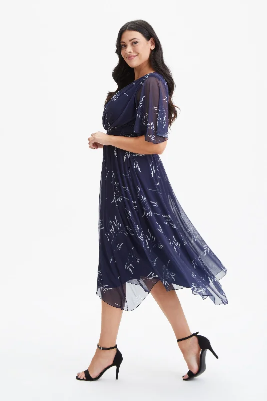 Julie Navy Wheat Hanky Hem Dress