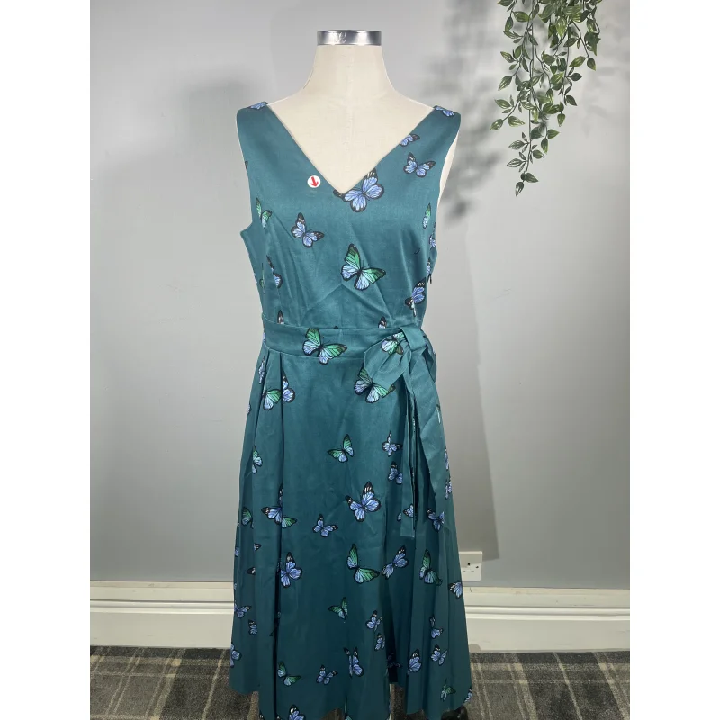 Lady V Dress - Blue Butterflies on Teal (14)