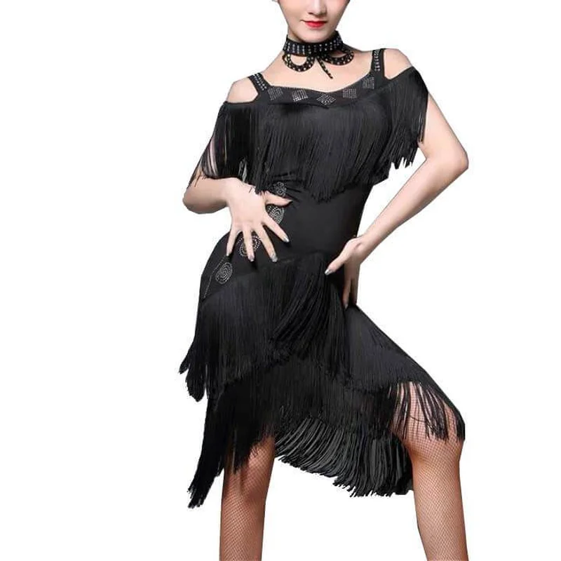 Asymmetric Short Latin Dress with Tassels
