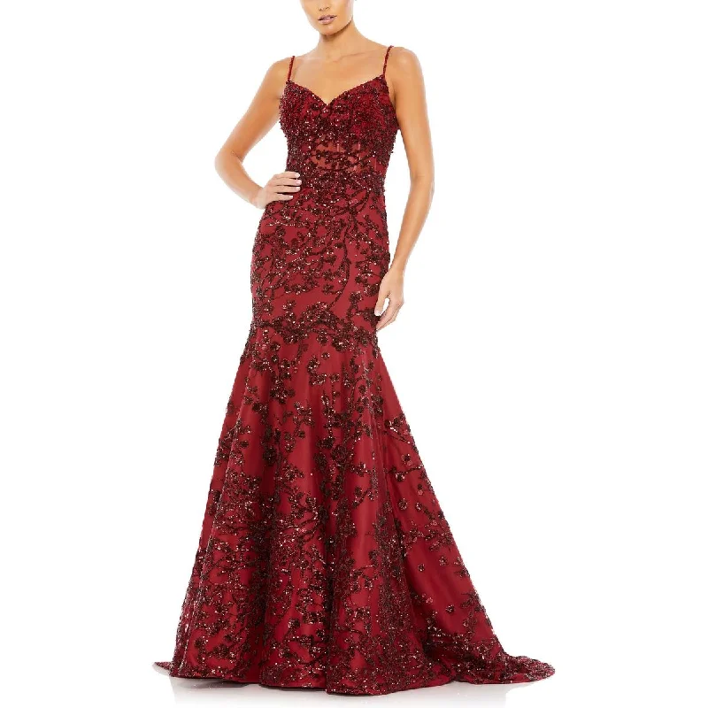 Mac Duggal Womens Sequined Long Evening Dress