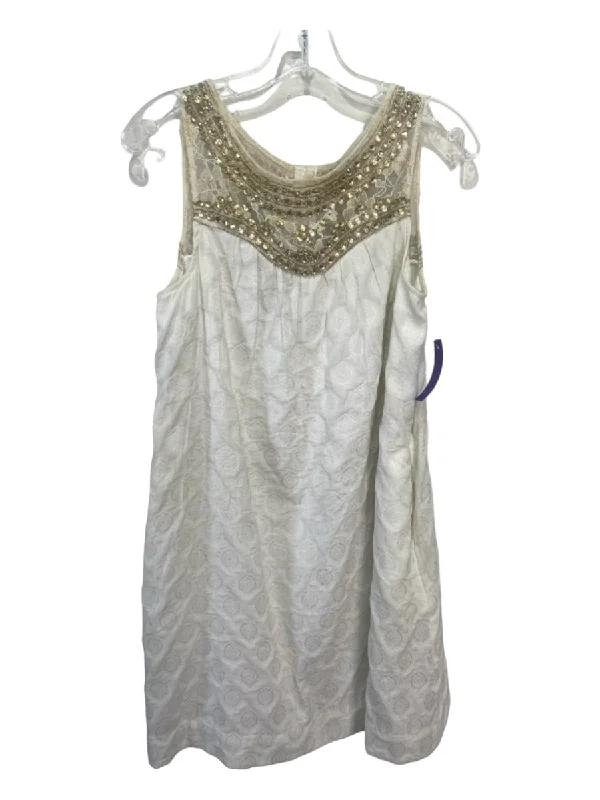 Maeve Size 0 Cream Cotton & Polyester Tank Beaded Hidden Pocket Dress