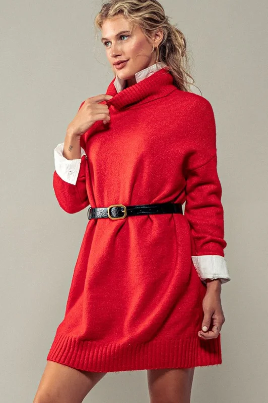 Merry Red Turtleneck Sweater Dress