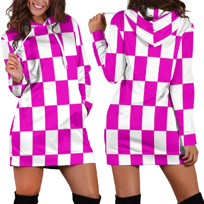 Racing Checkered Flag Hoodie Dress Pink
