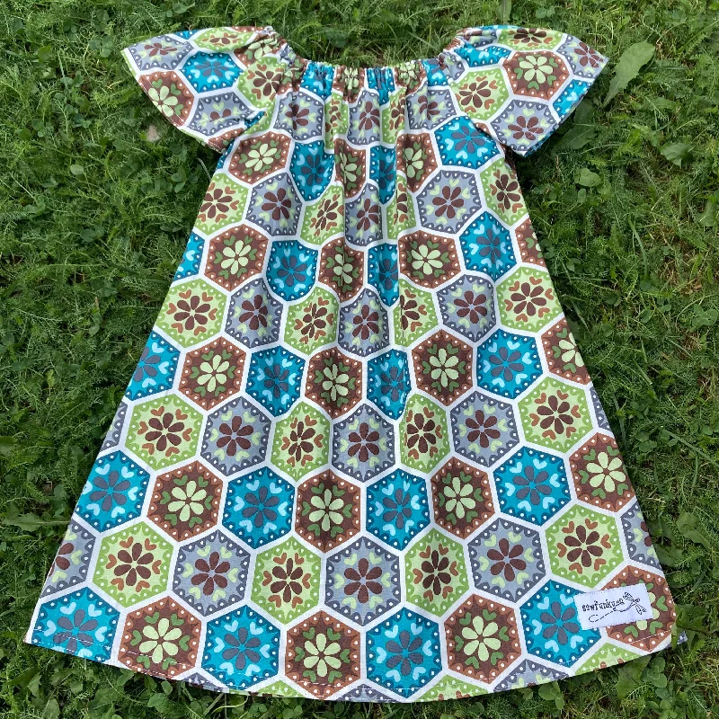 Sewfunky Pixie Dress Organic Green Kaleidoscope