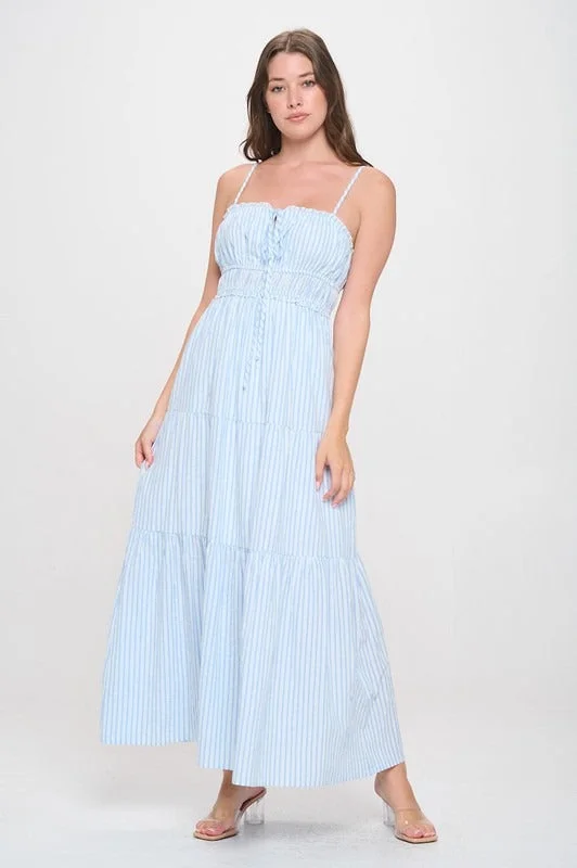 Stripe Tie Ruffle A-Line Dress