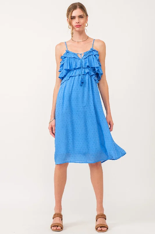 VALENTINA MULTI RUFFLE DRESS BLUE STAR
