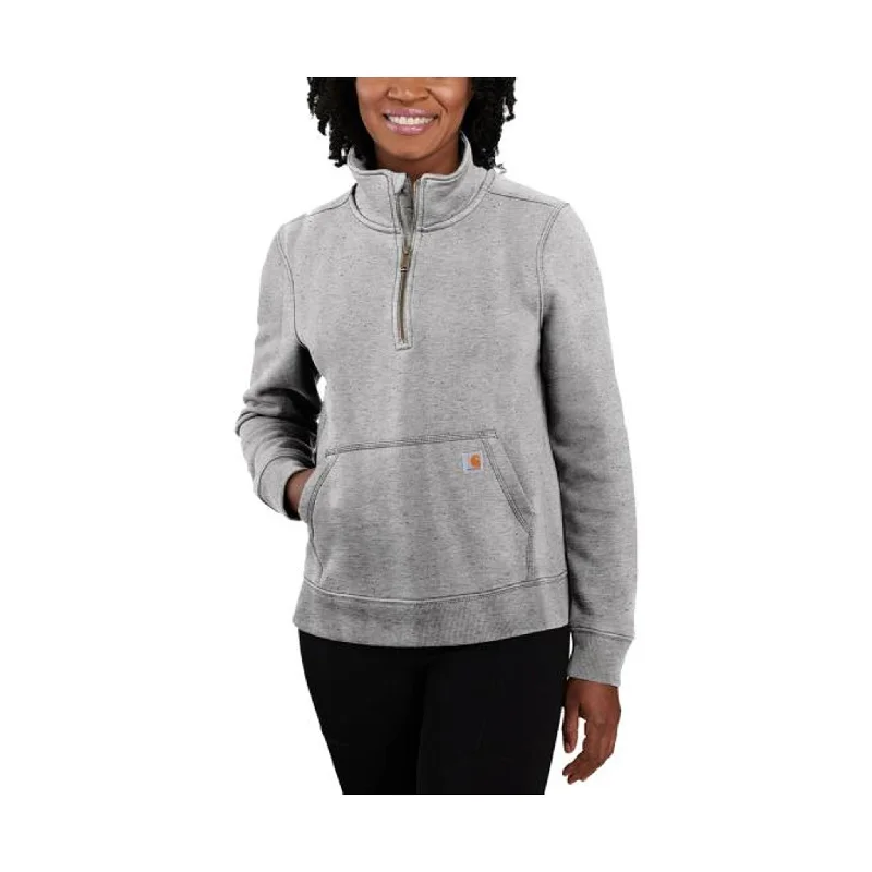 Carhartt Women's Relaxed Fit Midweight Quarter Zip Sweatshirt - Asphalt Heather Hoodie with Half-Zip Sporty Casual Carhartt Women's Relaxed Fit Midweight Quarter Zip Sweatshirt - Asphalt Heather Hoodie with Half-Zip Sporty Casual