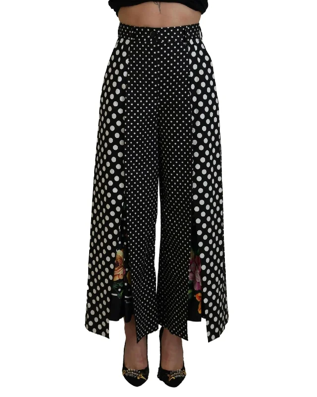 Dolce & Gabbana  Black and White Polka Dot Wide Leg Pants Comfy Cargo Trousers