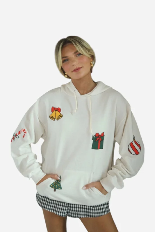 Friday + Saturday Christmas Patchwork Hoodie Hoodie with Oversized Fit Loose Comfortable Friday + Saturday Christmas Patchwork Hoodie Hoodie with Oversized Fit Loose Comfortable