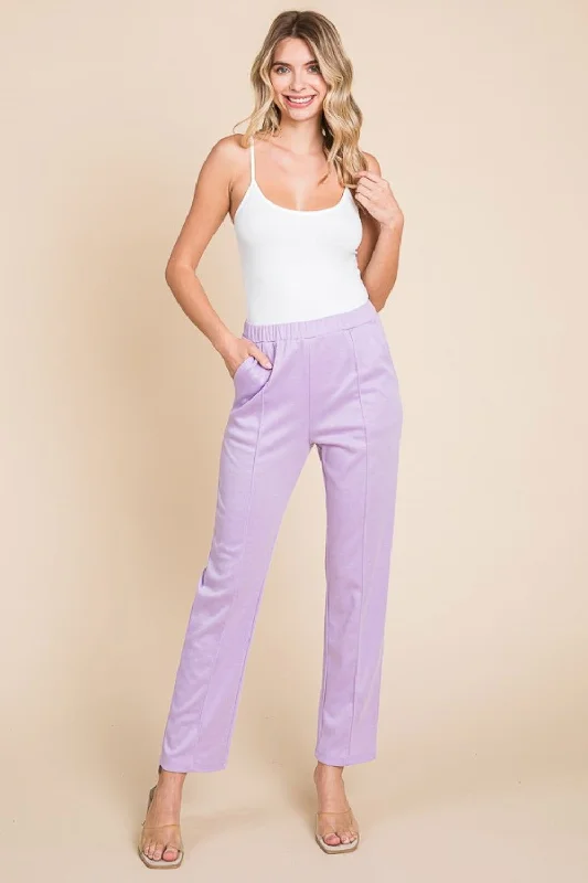 Culture Code Full Size Pin Tuck Detail Slim Pants In Lilac Trendy Velvet Pants