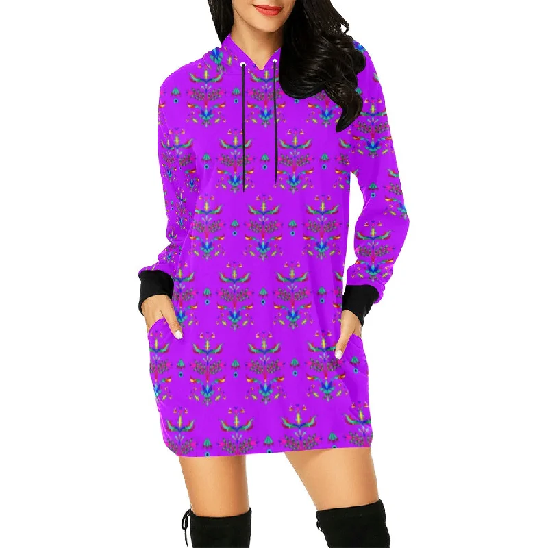Dakota Damask Purple Hoodie Dress Hoodie with Stripes Bold Sporty