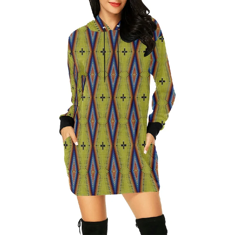 Diamond in the Bluff Yellow Hoodie Dress Hoodie with Elastic Cuffs Stretchable Comfortable