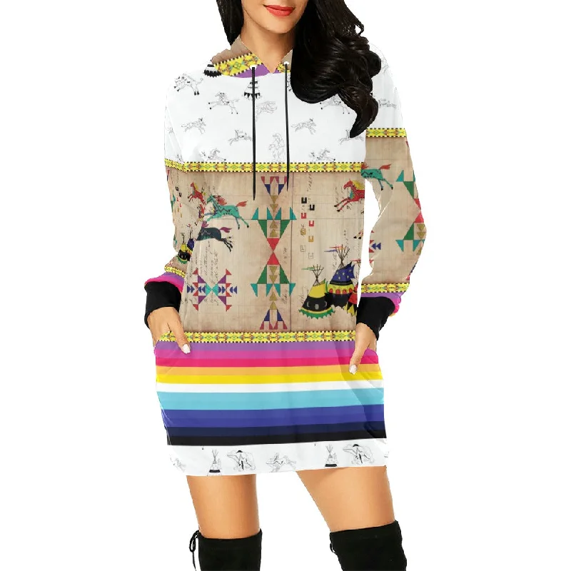 Horses Running White Clay Hoodie Dress Hoodie with Double Zipper Versatile Adjustable Horses Running White Clay Hoodie Dress Hoodie with Double Zipper Versatile Adjustable