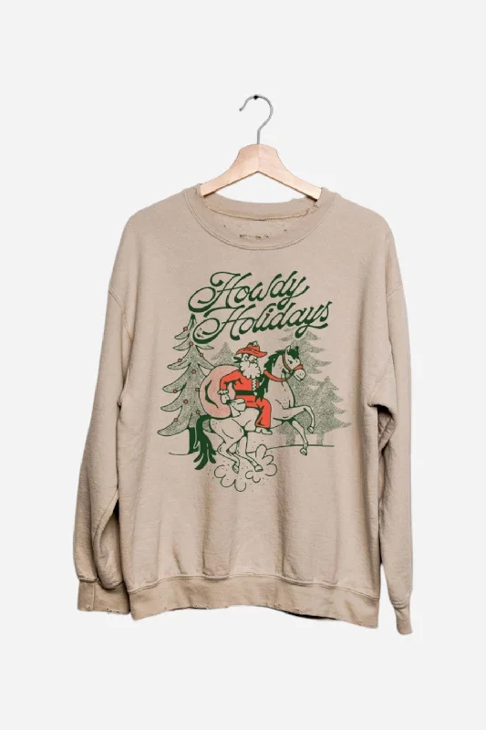Livy Lu Howdy Holidays Sand Thrifted Sweatshirt Hoodie with Ribbed Neckline Snug Warm Livy Lu Howdy Holidays Sand Thrifted Sweatshirt Hoodie with Ribbed Neckline Snug Warm