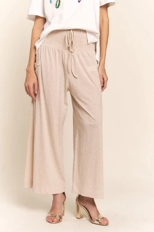 J.NNA Smocked Waist Boho Wide Leg Pants with Pockets Classic Chino Pants