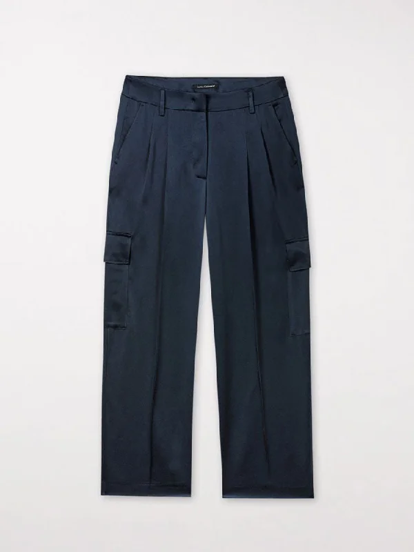 Luisa Cerano Satin Cargo Pants Petrol Blue Formal Dress Pants