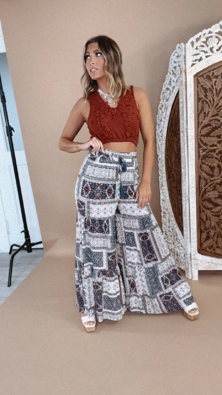 Midnight Daydream Printed Wide leg Pant Cozy Fitted Pants