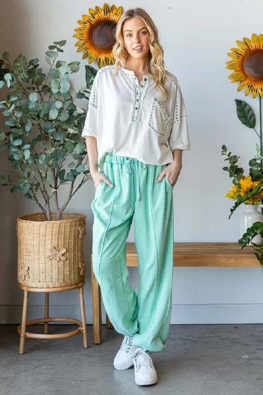 Mineral Washed Comfy Jogger Pants - Oli & Hali Trendy Wide-Leg Pants