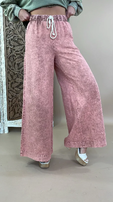 Mix It Up Mineral Washed Wide Leg Pants, Brown Elegant Trouser Pants