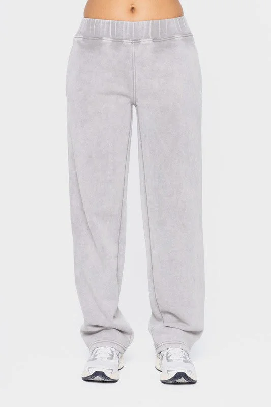 Mono B Elastic Waist Fleece Pants with Pockets Elegant Palazzo Trousers