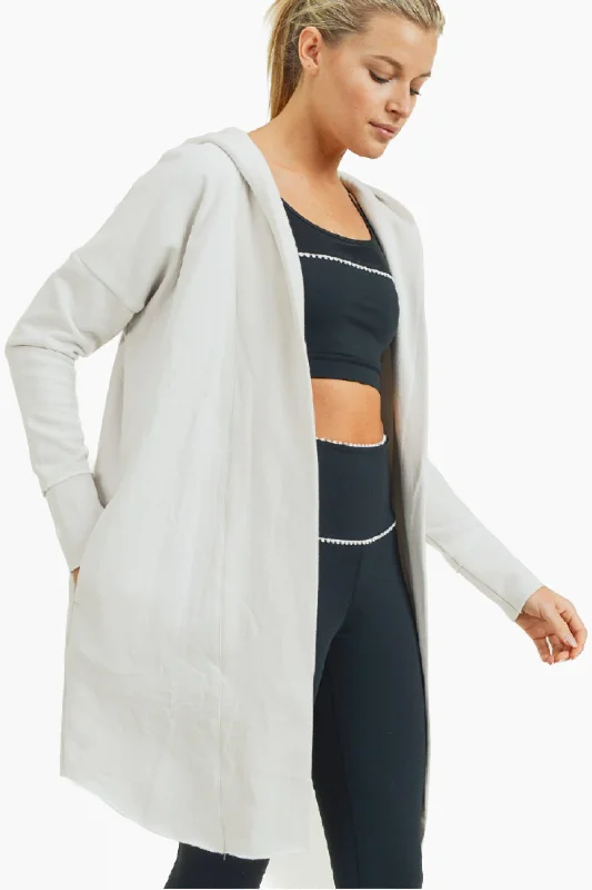 Open Front Longline Hoodie Cardigan: Natural Hoodie with Batwing Sleeves Loose Dramatic Open Front Longline Hoodie Cardigan: Natural Hoodie with Batwing Sleeves Loose Dramatic