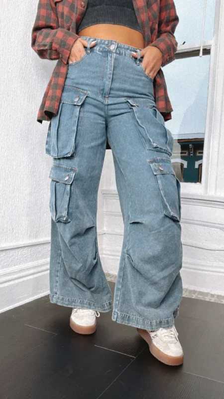 Oversized Boyfriend Denim Cargo Pants Slim Fit Casual Pants