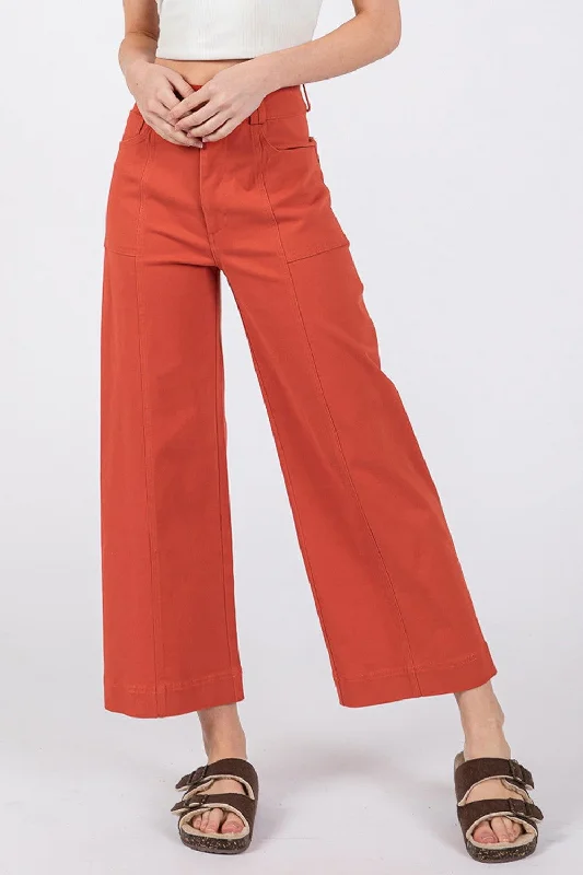 SAGE + FIG Wide Leg Cropped Pants High-Waist Jeans