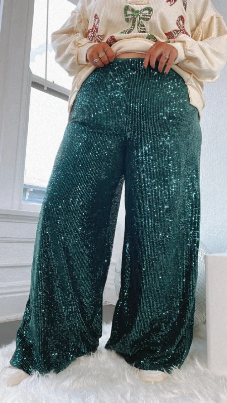 Sequins Flared Pants, Peacock Trendy High-Waist Trousers