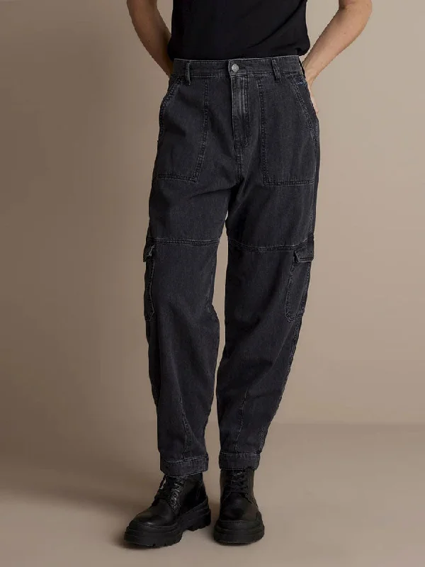 Summum Denim Cargo Pants Black Relaxed Lounge Trousers