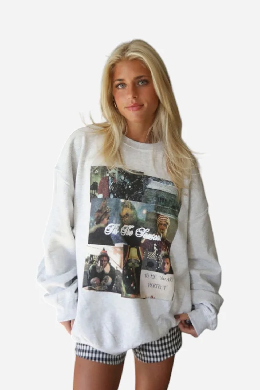 Friday + Saturday Tis The Season Sweatshirt in Grey Hoodie with Cropped Fit Short Trendy Friday + Saturday Tis The Season Sweatshirt in Grey Hoodie with Cropped Fit Short Trendy