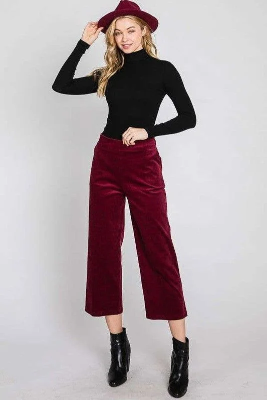 Ribbed Velvet Crop Wide Leg Pants Plus Formal Slim Pants