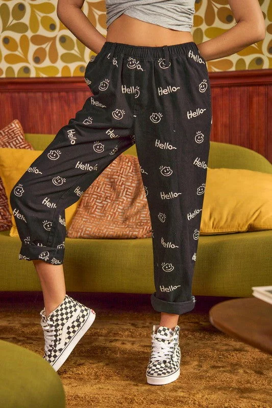 Smiley Face Pattern Baggy Causal Pants Trendy Work Pants