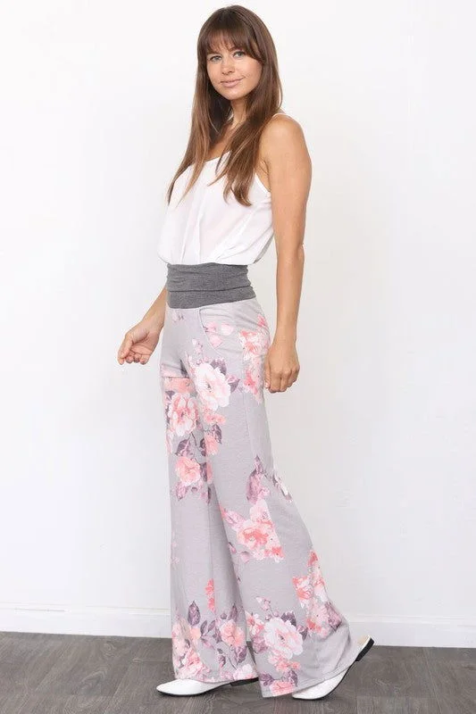 Vintage Floral Wide Leg Pants Stylish Casual Pants