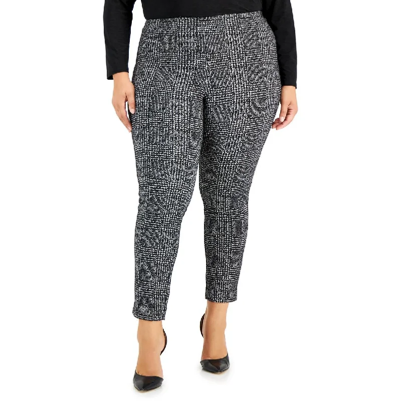 Plus Womens Glen Plaid Slim Leg Ankle Pants Soft Stretch Trousers