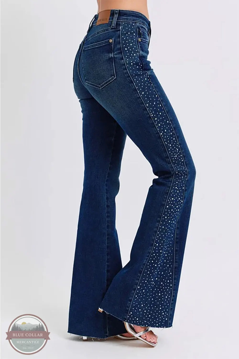 Mid Rise Rhinestone Side Panel Detail Flare Jean 88920REG Stylish High-Waisted Denim Mid Rise Rhinestone Side Panel Detail Flare Jean 88920REG Stylish High-Waisted Denim