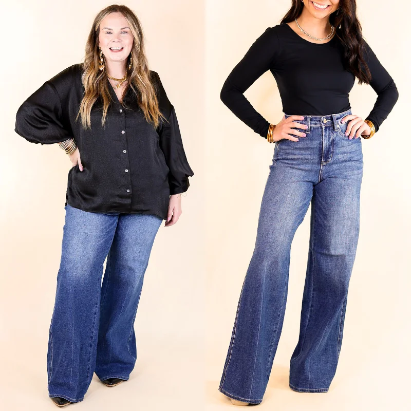 Judy Blue | Back in Time High Waisted Tummy Control Retro Wide Leg Jean in Dark Wash Stylish High-Waisted Denim