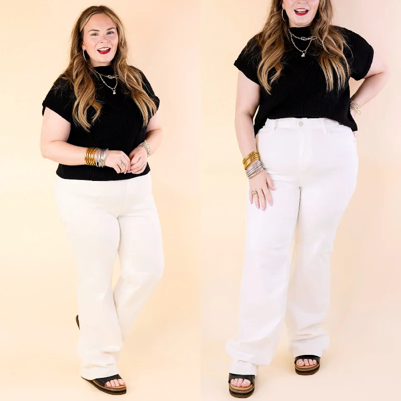 Judy Blue | Sleek Style High Waisted Wide Leg Jean with Braided Waistband in White Stylish Stone-Wash Denim Jeans Judy Blue | Sleek Style High Waisted Wide Leg Jean with Braided Waistband in White Stylish Stone-Wash Denim Jeans