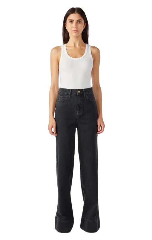 Ms. Onassis V-High Rise Wide Leg Jean - Loved Black Trendy Vintage Denim Jeans