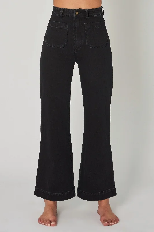 Rollas WOMENS SAILOR JEAN - COMFORT JET BLACK Comfortable Boyfriend Jeans