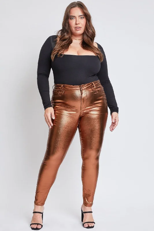 Women´s Plus High-Rise Metallic Hyperstretch Skinny Jean, Copper Fashionable Mom Jeans Women´s Plus High-Rise Metallic Hyperstretch Skinny Jean, Copper Fashionable Mom Jeans