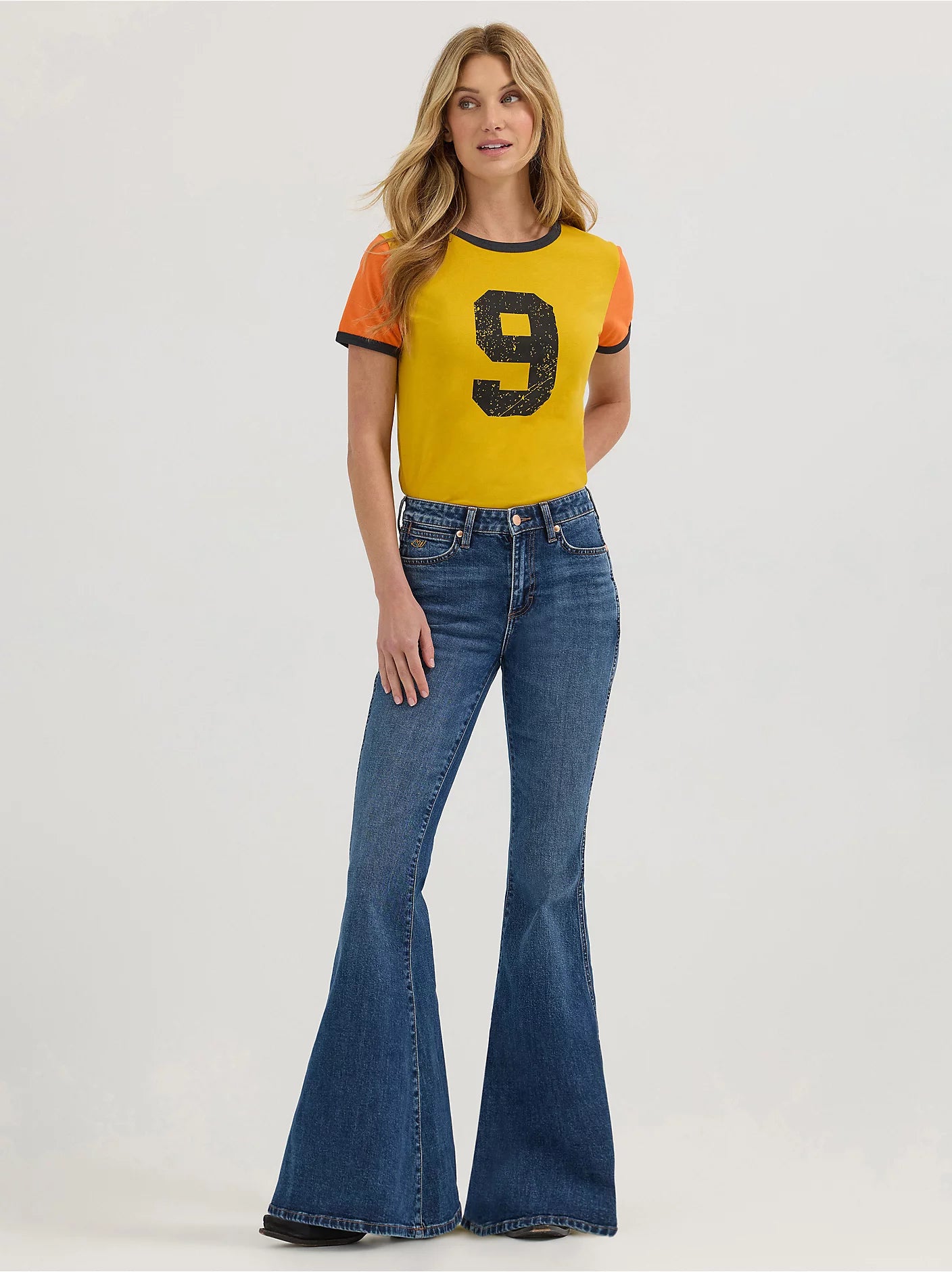 Wrangler X Women's Lainey Wilson Baskin Blue Bell Bottom Jean Casual Bootcut Ripped Jeans Wrangler X Women's Lainey Wilson Baskin Blue Bell Bottom Jean Casual Bootcut Ripped Jeans