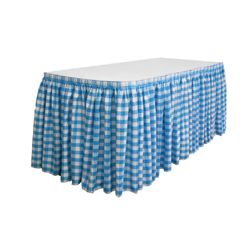 14 Ft. x 29 in. White and Turquoise Accordion Pleat Checkered Polyester Table Skirt midi skirt versatile