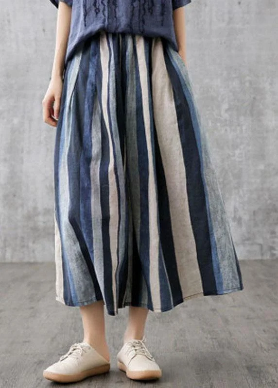 Elegant Navy Retro Striped A Line Summer Skirts Linen wool skirt warm